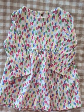 Joules Baby White Dress with Pink, Blue, Green and Yellow Dot Print. 6-9m